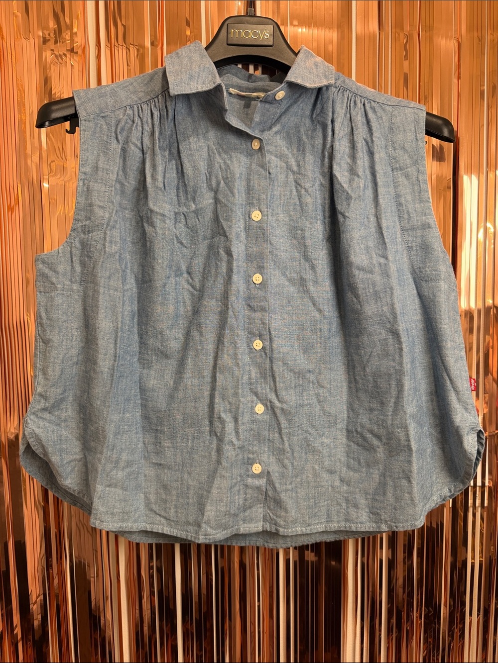 Levi's Light Blue Sleeveless Button-Down Chambray Top